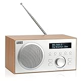 Radio Digital FM Dab Plus USB Bluetooth de Madera - August MB420 Transistor Altavoz Hi-Fi Reproductor MP3 Jack 3,5mm con Subwoofer Reloj Despertador...