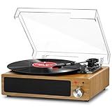 FYDEE Tocadiscos de Vinilo Vintage Bluetooth con 3 Velocidades (33/45/78 RPM) y 2 Altavoces Estéreo Integrados, Reproductor de Vinilo con Soporte...