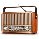 PRUNUS J-120 Radio Vintage Retro FM/Am/SW, Radio Portatil Pequeña Recargable de 1800mAh, Radio Bluetooth Portatil con Altavoz de 5W, Soporte...