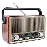 Retro Radio Bluetooth 5.0, Sentasi Nostalgie Radio mit 1200mAh Wiederaufladbare Batterie, Am SW FM Vintage Radio Unterstützt USB/TF, Küchenradio...