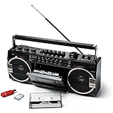 Ricatech PR 1980 reproductor de potencia, radiocasetera, casete, reproductor de cintas, radio AM, FM, SO 3 bandas sonoras, admite tarjetas USB y SD,...