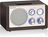 Roadstar HRA-1345NUSWD Radio Portátil Vintage FM Analógica, Puerto USB para MP3, Lector deTarjeta SD, Altavoz de 1 Vía 16W, Radio Retro Compacta...