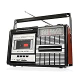 Ricatech PR85 - Reproductor y grabadora de casetes, Radio AM/FM/SW, USB, Ranura para tarjeta SD, Micrófono integrado, Parada automática, Ligero,...