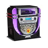 Auna Graceland - Mini Jukebox, Jukebox con Tocadiscos, Radio Dab+/FM, Jukebox Retro, Reproductor de CD, LED, Negro