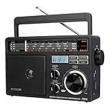 Retekess TR618 Radio Portátil Pilas Vintage, Transistor Radio FM Am SW, USB SD TF, con Enchufe, Altavoz Grande, Cocina, para Personas Mayores (Negro)