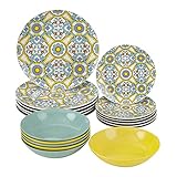 Baroni Home Juego de 18 Platos de porcelana y gres, Vajilla para 6 personas, Set Completo, Conjunto de Platos planos, hondos y platillos para postre,...