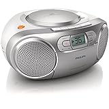 Philips AZ127/12 Reproductor de CD Portátil, Radio CD (Radio FM, Pletina de Casete, Refuerzo Dinámico de Graves, Entrada de Audio), Plateado